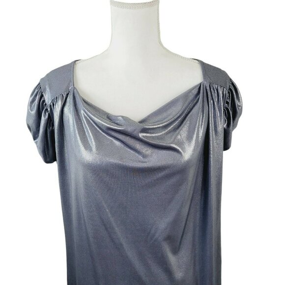 Vintage DS By Debbie Shuchat Evening Blouse Sz Large Metallic Gunmetal Shimmery - Picture 3 of 10